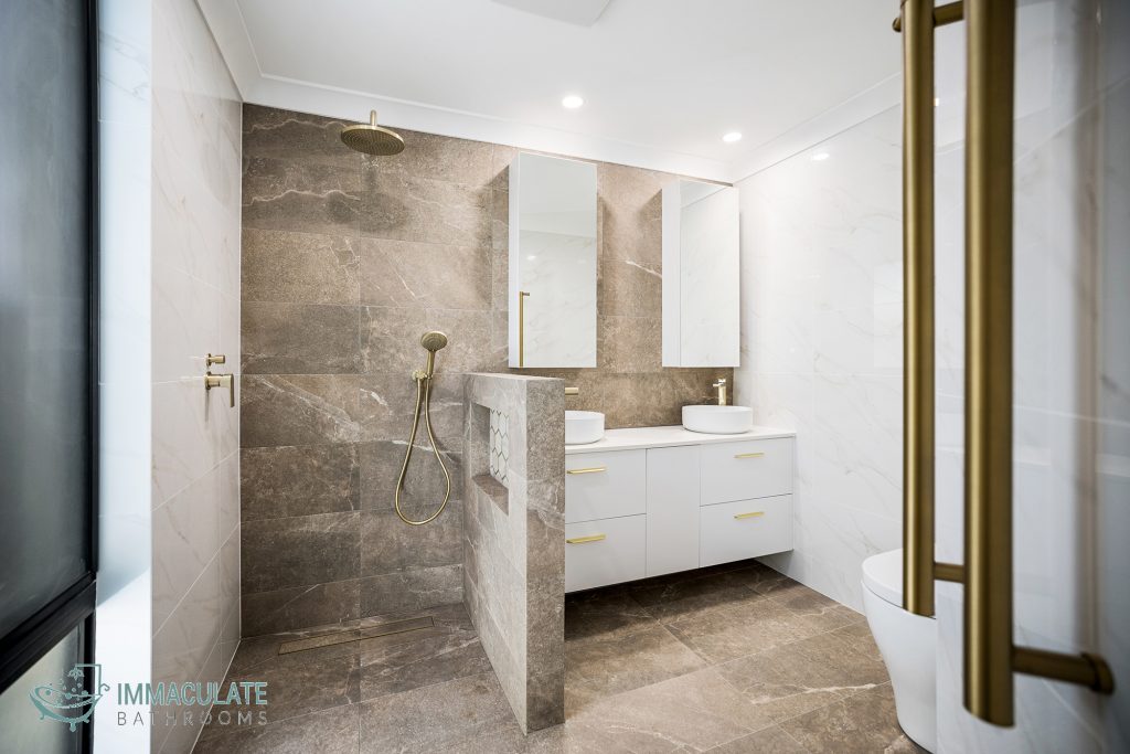Contemporary Perth home renovation with marble island and custom cabinetry by Immaculate Bathrooms